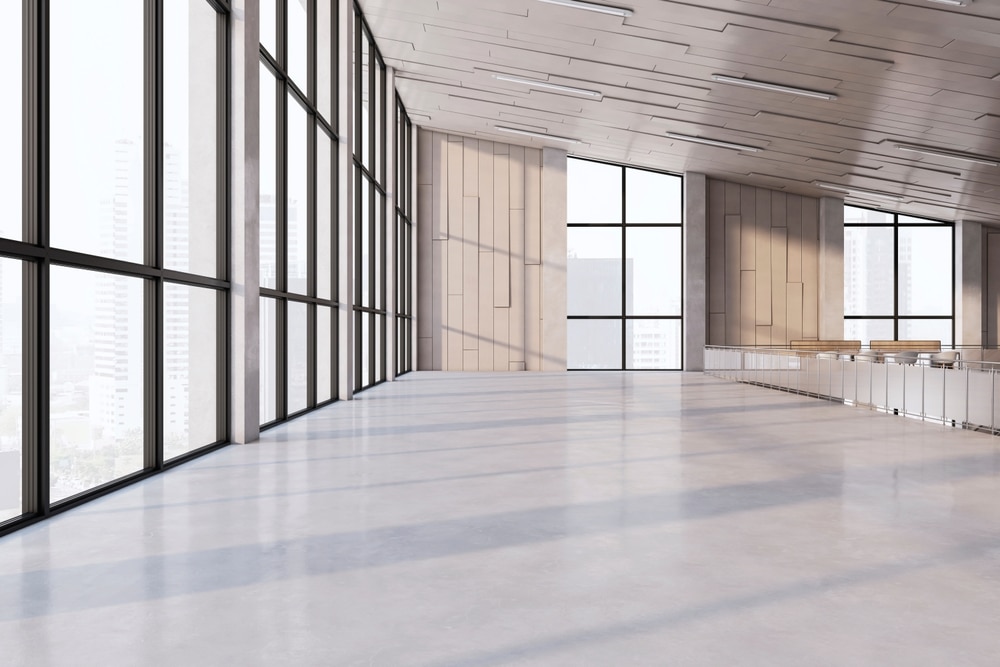 Modern,Concrete,Two,Floors,Open,Space,Interior,With,Panoramic,Windows